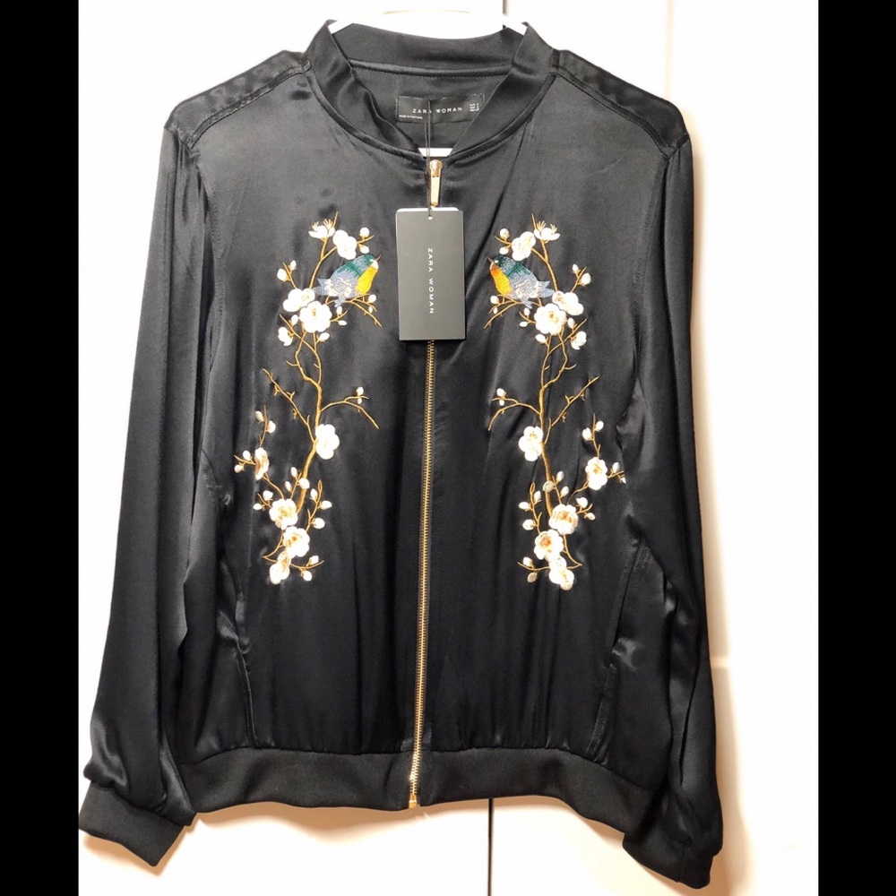 Zara floral embroidered bomber jacket